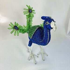 Beaded peacock figurine WIREWORX  handmade glass beads South Africa 8.5”